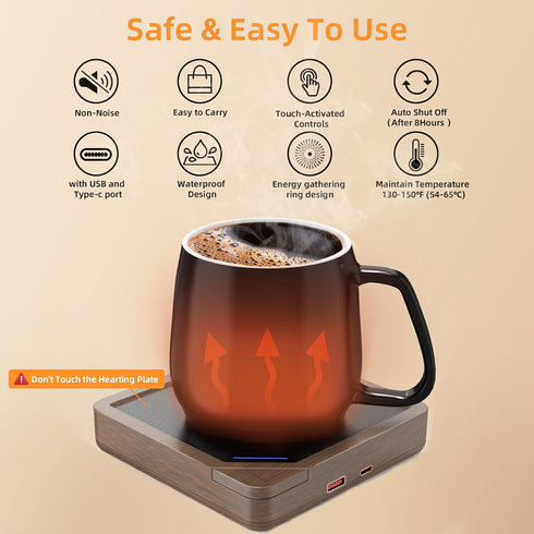 Set: 131F/55C, Coffee Mug Warmer Coffee Warmer for Desk Auto Shut Off Candle Warmer Plate Coffee Cup Warmer Heated