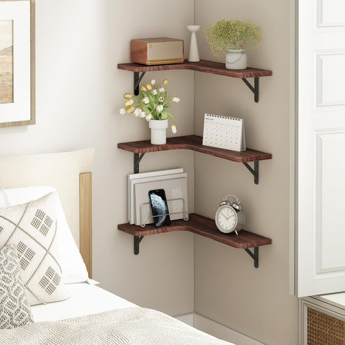 Room(Set 4 YGEOMER Corner Floating Shelves, Wall Mounted Corner Shelf for Bathroom, Kitchen, Bedroom, Home Decor