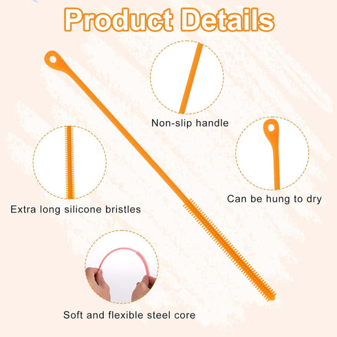 BOXOB 2pcs 9.44in Silicone Straw Cleaner Brush, Extra Long Reusable Straw Brush for Stanley, Metal, Glass Straws