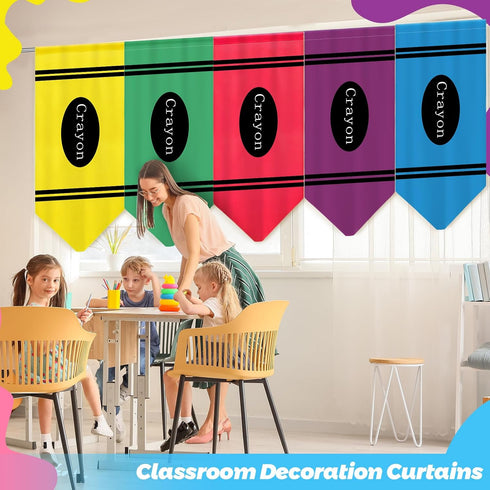 6 Decor(36" 24") SmoothNovelty Pcs School Classroom Curtains Back to Classroom Rainbow Colorful Crayon Curtains