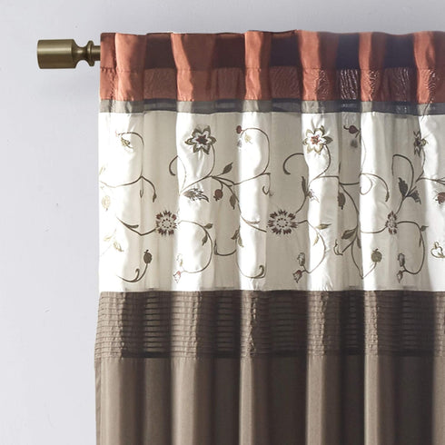 Madison Park Serene Embroidered Light Filtering Curtain Rod Pocket/Back Tab Single Panel Drape, 50x84, Spice