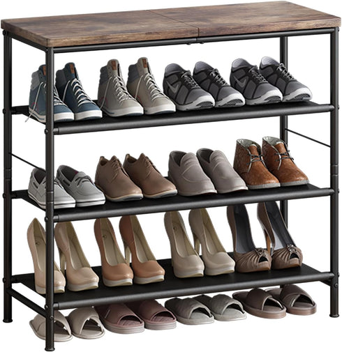 INGIORDAR Shoe Rack Organizer 4 Tier Metal Organizer Shelf with Industrial MDF