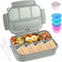 Bento Box Adult Lunch Box, 4 Compartments Lunchable Food Container with Utensils, Sauce Jar, Muffin Liners, Gray.