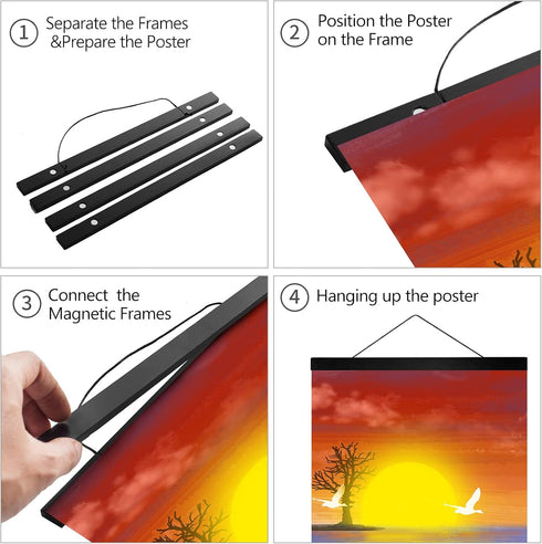 24 inch Wide Magnetic Poster Hanger Frame, 24x36 24x18 24x32 Wood Frame for Posters, Prints, and Artwork