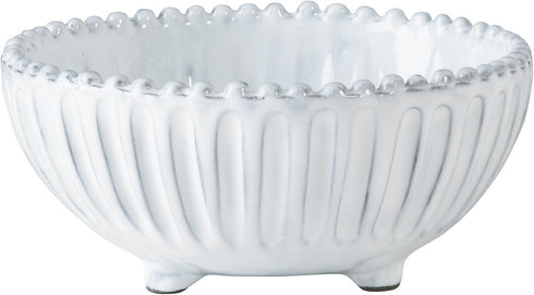 Vietri Incanto White Stripe Footed Bowl, Italian Artisan Earthenware Serveware Dish