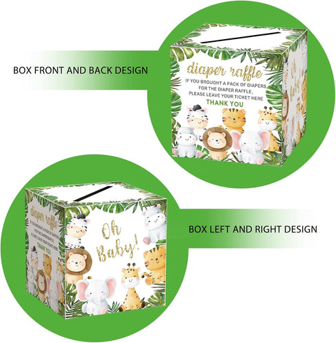 50 8" Diaper Raffle Tickets & Advice Cards For Baby Shower - Tickets, Jungle Animal Baby Shower Collection Box, Party