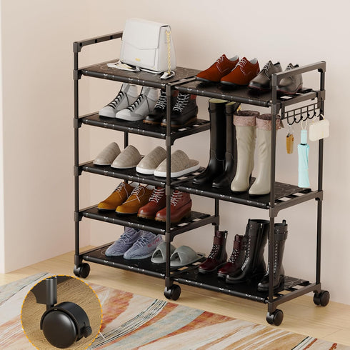 CSXGBAB 5-Tier Closet, 1618 Shoe Rack Organizer, Large Shoe Stand with Wheels Easy to Mobile Tall Shoe Storage Shelf