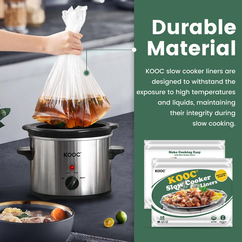 KOOC Slow Cooker Liners 30 Count, 11"x17" Disposable Pot Liners for 3 qt to 4 qt Pot, BPA Free
