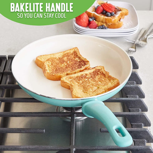 GreenLife Soft Grip Healthy Ceramic Nonstick Frying Pan Skillet, 8", PFAS-Free, Dishwasher Safe, Turquoise