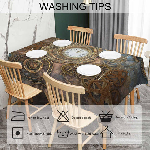 Beabes Clock Gears Tablecloth, Rusty Steampunk Design for Rectangle Tables, 52"X70" Indoor Outdoor Cover