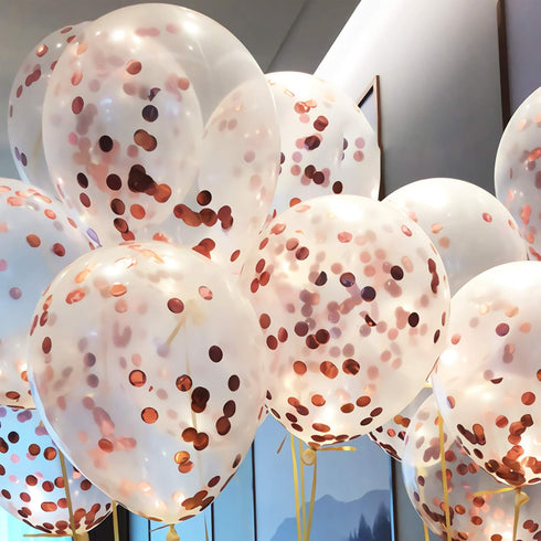 Rose Gold Confetti Balloons, 25 Pcs Thickened 12 Inch Clear Latex Balloons with Confetti for Graduation, Engagement,