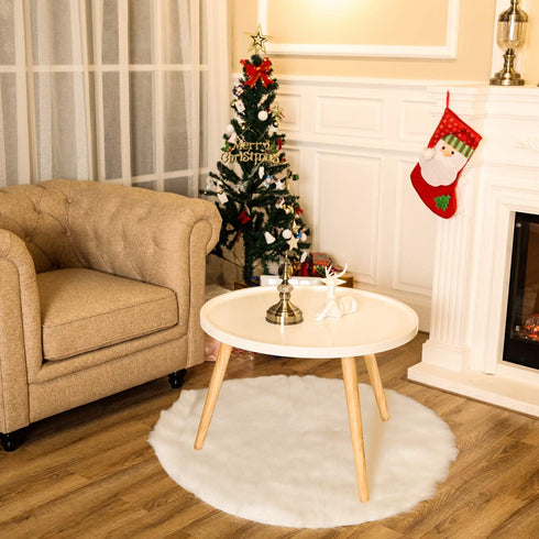 Tatuo 40 Inch Christmas Tree Skirt, White Fur Fluffy Faux Plush Winter Tree Skirt for Holiday Decorations