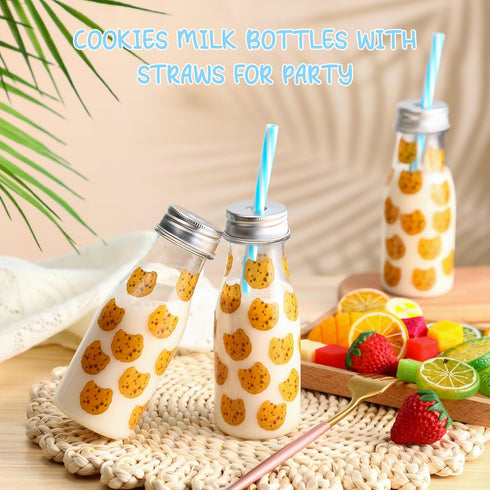 20 300 Yungyan Pcs Plastic Cookies Milk Bottles with Straws and Lids Small Clear Milk Jar with Lids Mini Juice Bottles