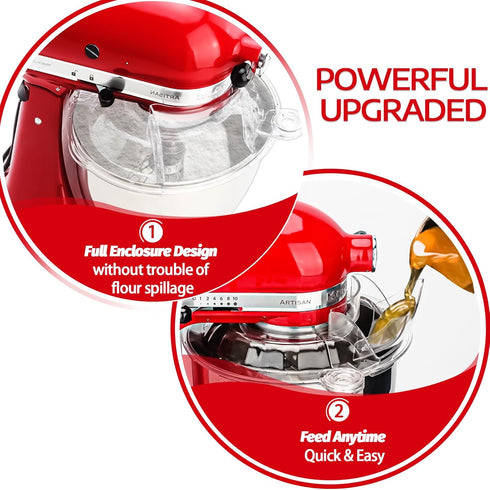 Updated KitchenAid Tilt Head 4.5-5 QT Pouring Shield, Fully Enclosed Foldable Lid Mixer Bowl Cover for Kitchen Aid