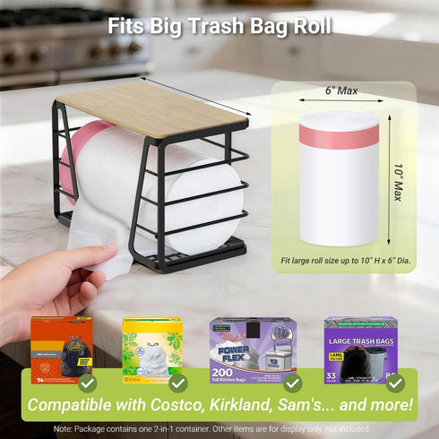 Sphakl 2 1 13/30/33 in Trash Bag Dispenser Under Sink, Large Garbage Bag Roll Holder with Bamboo Lid, Fits Gal Bags