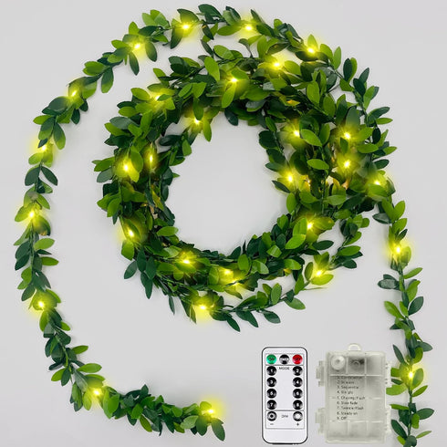 Battery Operated Vine String Lights, 33 Ft 100 LED Warm White Light with Green Vine for Indoor Outdoor Decor