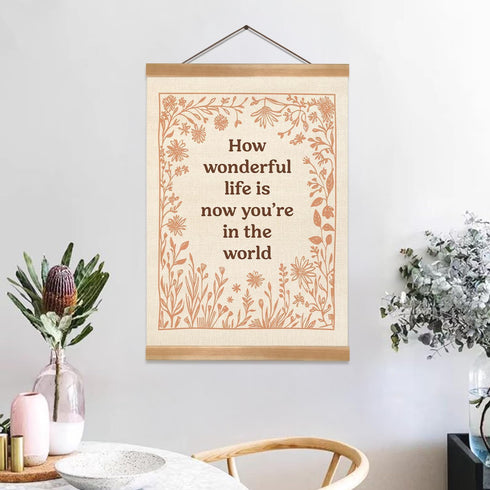 ZTGDA 12x16inch How Wonderful Life is Now Wall Art Decor, Boho Floral Wall Art Poster,Boho Canvas Hanging Banner Decor
