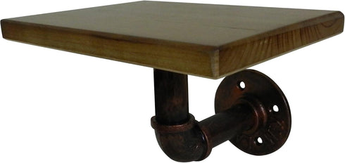 CVHOMEDECO. Rustic Antique Iron Water Pipe with Wooden Board Bookshelf Wall Mounted
