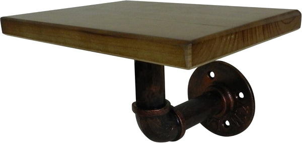 CVHOMEDECO. Rustic Antique Iron Water Pipe with Wooden Board Bookshelf Wall Mounted