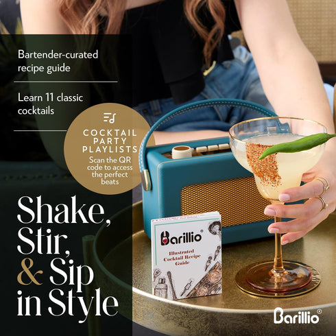 Barillio Rose Gold Bartender Kit, Stainless-Steel Cocktail Shaker Set with Bamboo Stand, 23-Pc Bar Tools