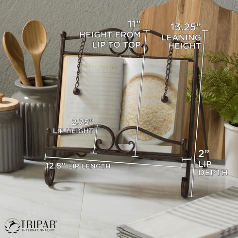 Tripar Swirl Design Metal Cookbook Stand, Tablet, iPad, Catalog, Cookbook Recipe Holder, Portable, Adjustable, Free-Standing by TRIPAR