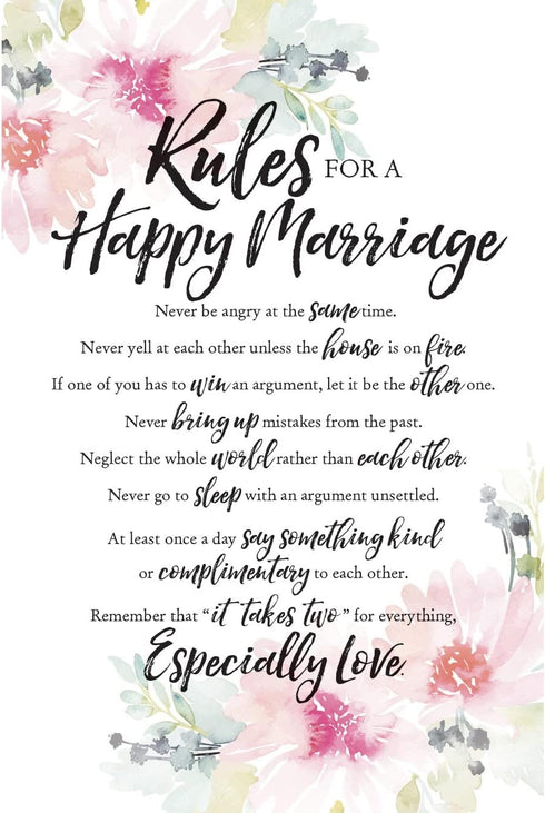 DEXSA Rules For Happy Marriage Wood Plaque - 6"x9" - Made in the USA - Elegant Vertical Frame Decoration