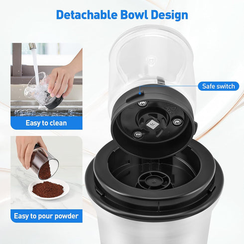 Secura Brands Coffee Grinder Electric Spice Herb Seeds Grinder with Two Glass Bowl, Dry and Wet Grinder