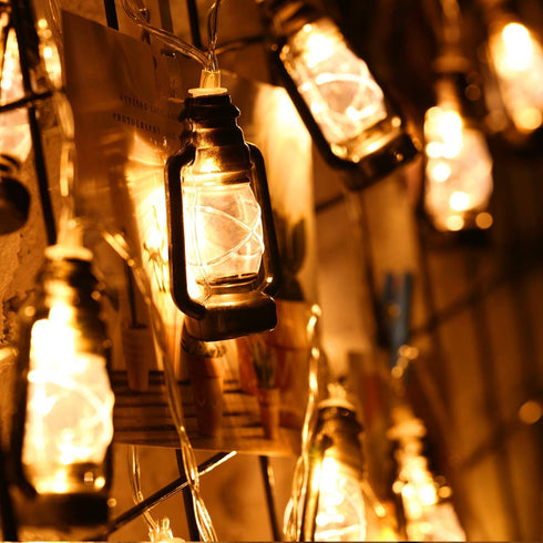 2 Set 9.8ft 40 Lantern String Lights of LED Lights Halloween Mini Lantern String Light Western Kerosene Light Rustic