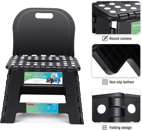 Kids,9" ACSTEP Folding Kids Step Stool with Back Support for Plastic Kids Chair for Outdoor or Indoor Kitchen Step