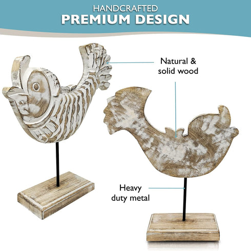 Wooden Fish Lake House Decor, Handmade Beach Decoration on Base Stand for Shelves, Table, Office, Living Room (Koi Fish)