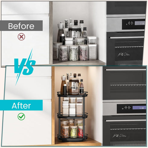 3 Countertop, Countertop 10.2" 10.2" 18.5", Snughome Lazy Susan Organizer, Tier Rotating Spice Rack for Turntable Lazy