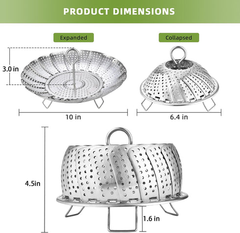 Steamer Basket, Premium Stainless Steel Vegetable Steamer for Veggies & Seafood, Expandable Fits Various Size Pots &