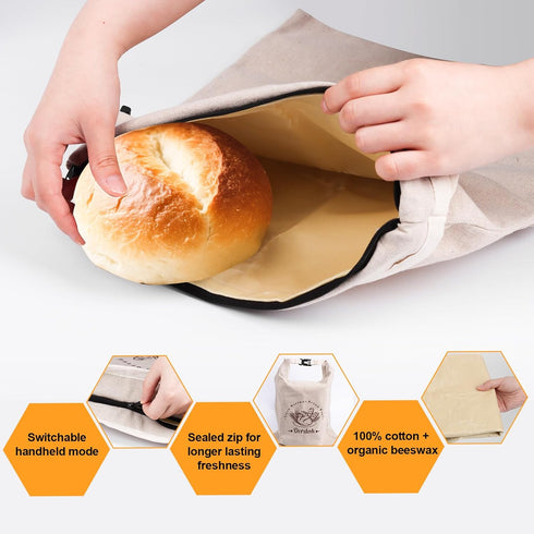 2 Packs Bread Bags for Homemade Bread - XL Reusable Organic Beeswax Linen Cotton Sourdough Bag, Homesteading Essentials