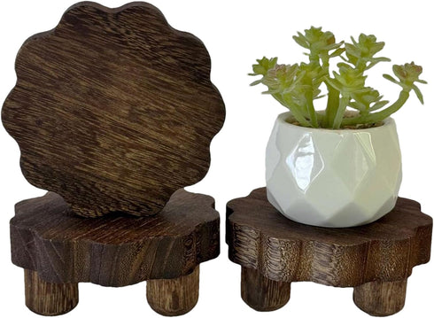 DEMULANS 3 Pack Tiny Scalloped Wood Risers for Display ,Small Wooden Stands with