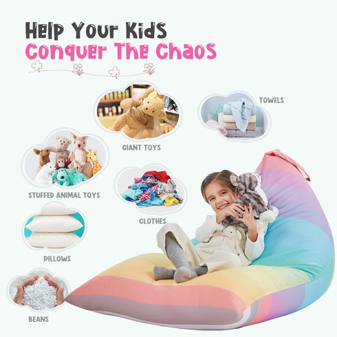 250L Nobildonna Stuffed Animal Storage Bean Bag Chair Cover for Kids Teens (No Filler) Washable Large Beanbag Cover