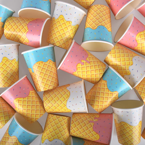 Set Cups,48-Pack 9-oz 3 Gatherfun Ice Cream Party Supplies for Kids & Girls Birthday Paper Baby Shower & Ice Cream