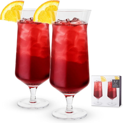 "Viski Raye 14oz Hurricane Glasses Gift Set of 2, Clear Crystal Glasses for Pina Coladas and Tropical Cocktails"