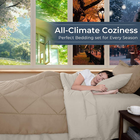 Set 7-Piece Set HEVUMYI Khaki & Linen Full Comforter - All Season Bed in a Bag Full, Ultra Soft Bedding with Comforter