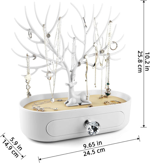MORE&LESS Antlers Jewelry Display Stand with Drawer, Tree Tower Rack for Ring, Earrings, Necklace, Bracelet