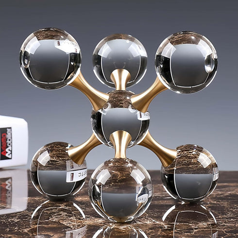 GyOnyx 5.5 inch Transparent Golden Crystal Ball, Modern Western House Decorations Aesthetic, Gold Table Decor