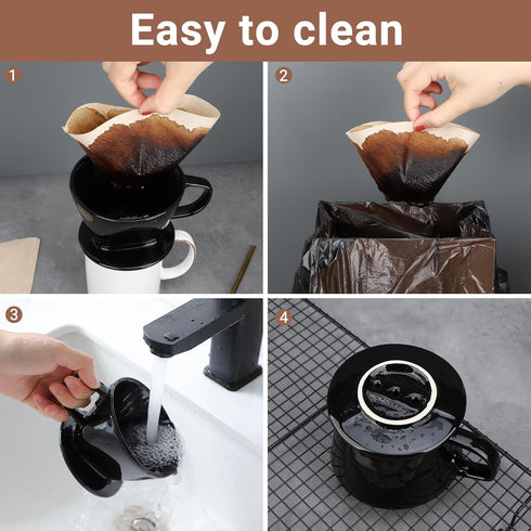 Segarty Black Ceramic Pour Over Coffee Dripper Set, Single Cup with 200PCS Size #2 Cone Coffee Filters