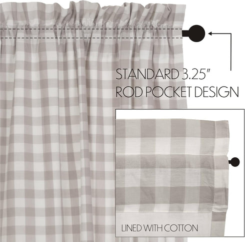 VHC Brands Annie Buffalo Check Farmhouse Kitchen Window Curtains - Lined Valance, 16x72, White & Grey