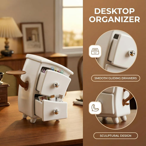 Creative Cabinet-Shaped Storage Box with Arms, Funny Decorative Organizer for Desk, Cute Mini Drawer Box for Office