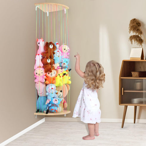 VOMELON Hammock, Stuffed Animal Storage, Wood Soft Toy Shelf with Adjustable Length Nursery Toy Organizer Hanging