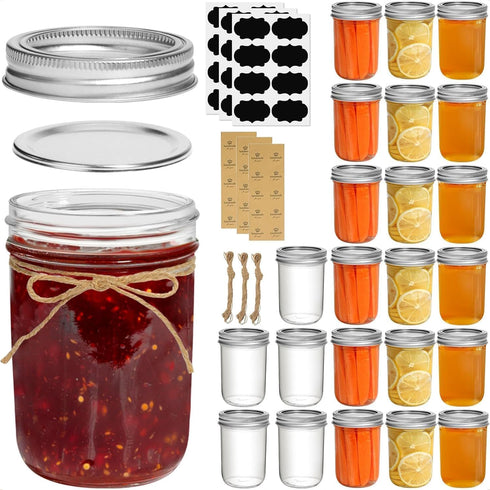 ComSaf Small Mason Jars 8 oz 24Pcs Bulk Set, Half Pint Regular