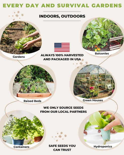 50 35,000 Tactiko Survival Vegetable, Herb & Fruit Seed Kit - U.S.A. Harvested Varieties - Over Non-GMO Heirloom Seeds
