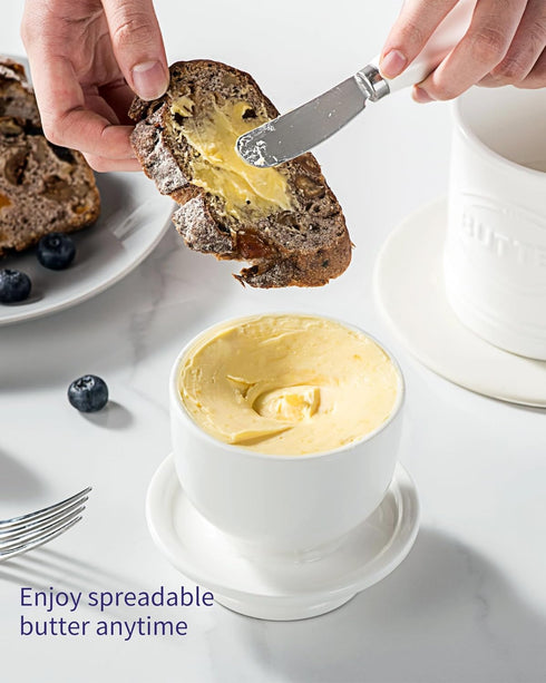 250g 5.12" Countertop, Besmeety Butter Crock, Large Butter Dish with Lid for Suit For Housewarming (White, Extra Large)