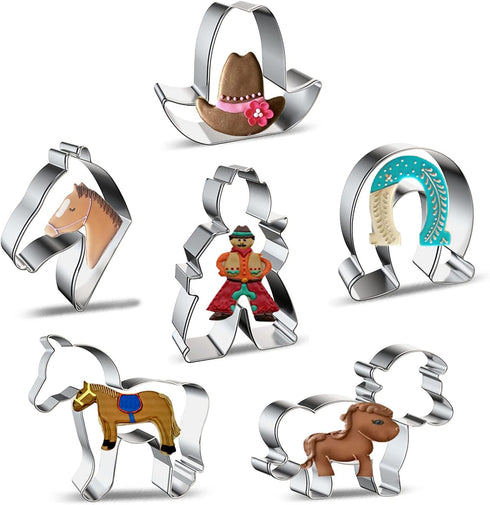 Horse Cowboy Cookie Cutters Baking Set, 6 Pieces Stainless Steel Metal Mold for Biscuit, Pastry, Fondant & Gingerbread