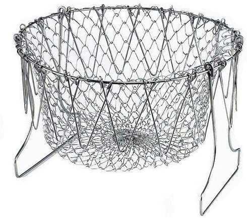 304 Stainless Steel Foldable Steam Rinse Strain Fry Basket, Kitchen Cooking Tool