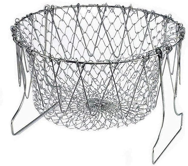 304 Stainless Steel Foldable Steam Rinse Strain Fry Basket, Kitchen Cooking Tool